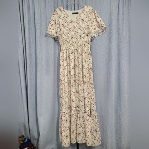 EUC Mikarose Size Medium Burgandy Floral White Maxi Dress